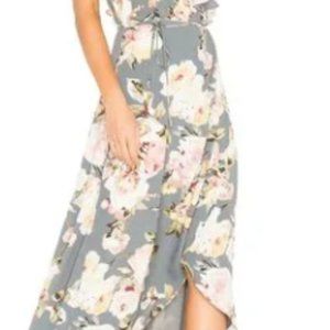 Privacy Please Gray Fillmore Floral Wrap Maxi Dress
